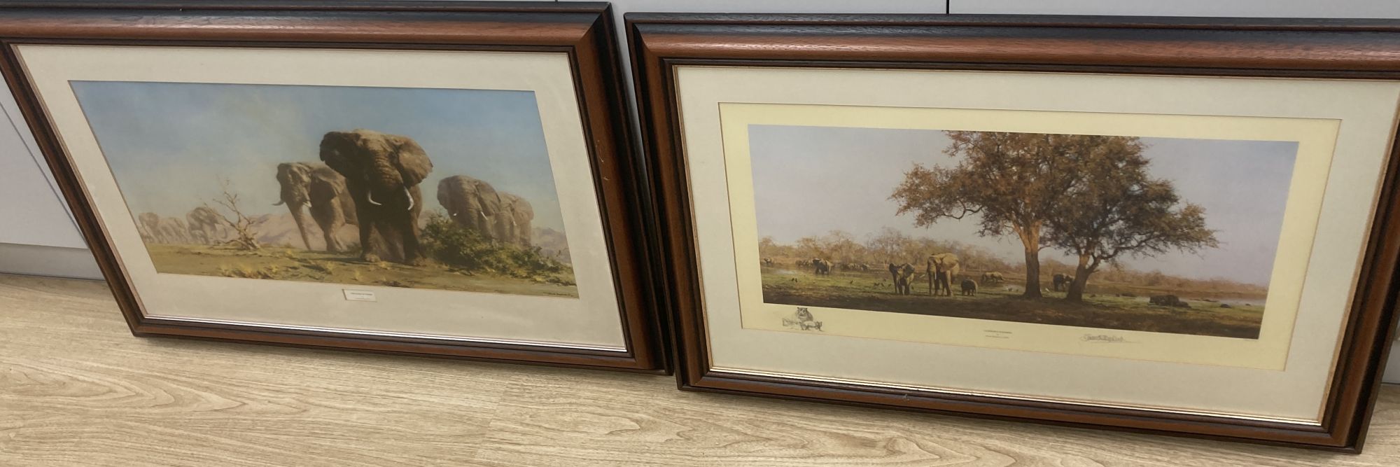 David Shepherd, limited edition print, Luangwa Evening, signed, 185/1500 and The Ivory is Theirs, unsigned, 39 x 73cm and 37 x 75cm